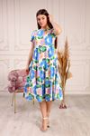 Floral Patterned Midi Length Women's Dress