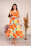 Floral Patterned Midi Length Women's Dress