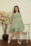 Girl's Dress with Shoulder Window and Ruffle Chest