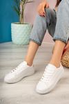 Lace-up White Women's Sneakers with Powder Garnish on the Back