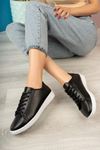 Women's White Sneakers with Lace-Up Black Sole