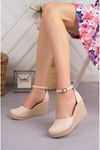 Padded Heel Ankle Strap Cream Skin Shoes