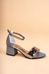 Heeled Single Band Platinum Girl's Sandals