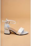 Heeled Single Band Mother of Pearl Girl's Sandals