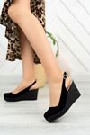 Filled Heel Open Back Black Suede Women's Shoes