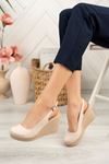 Filled Heel Open Back Cream Skin Women's Shoes