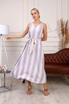 Striped Women's Dress with Belt and Thick Straps