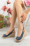 Navy Blue Denim Women's Shoes with Padded Sole Open Front