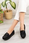Padded Insole Orthopedic Pad Black Denim Women's Shoes with Tongue Stones