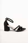 Heeled Double Band Black Girl's Sandals