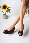 Padded Sole Open Front Black Skin Women's Shoes