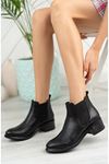 Pointed Molded Black Skin Elastic Short Boots