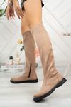 Thermo Sole Beige Suede Long Stretch Boots