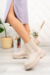 Elasticized Beige Skin Women's Boots