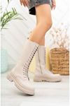 Long Beige Skin Postal Boots with Zipper