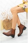 Pointed Molded Tan Skin Elastic Short Boots