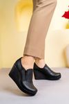 Padded Sole Side Zipper Black Skin Shoes