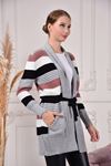 Striped Belted Women's Sweater Cardigan