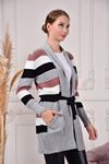 Striped Belted Women's Sweater Cardigan