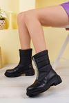 Low Bottom Front Zipper Black Parachute Snow Boots