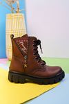 V Zippered Tan Children's Postal Boots