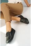 Ortopedik Taban Bağcıklı Siyah Kadın Ayakkabı
