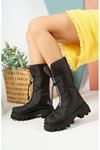 Black Parachute Snow Boots with Front Zipper