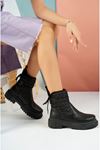 Black Parachute Model Snow Boots with Back Lace-up