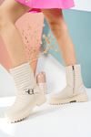 Beige Women's Boots with Single Buckle