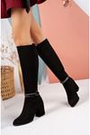 Black Suede Ankle Stone Heeled Boots