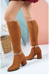 Ankle Stone Heeled Taba Suede Boots