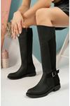 Black Women's Boots with Stretch Buckle Back