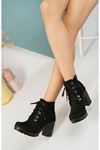 Lace-up Platform Black Suede Women's Boots