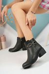 Black Skin Short Women's Boots with Side Stones
