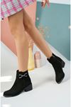 Black Suede Short Women's Boots with Side Stones