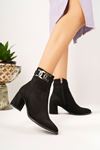 Black Suede Women's Boots with Pointed Molded Buckle