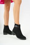 Buckle Black Suede Short Women's Boots