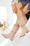 Gusseted Beige Suede Women's Boots