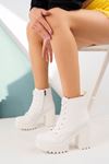 Platform Lace-up White Skin Women's Boots