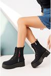 Black Emerald Women's Black Emerald Women's Postal Boots with Padded Sole Ornamental Zipper