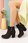 Black Suede Women's Boots with Single Stone
