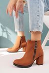 Zipper Detailed Taba Suede Women's Boots