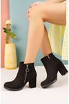 Black Suede Women's Boots with Zipper Detail