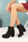 Black Suede Women's Boots with Bow Stone