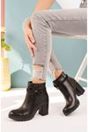 Black Skin Women's Boots with Bow Stones