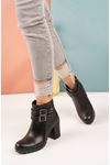 Black Skin Women's Boots with Double Buckle