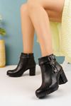 Single Buckle Black Skin Women Boots