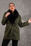 Women's Cashmere Coat with Feathered Collar