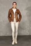 Women's Tan Leather Coat with Fleece Inside