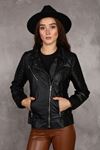 Women's Black Leather Coat with Fleece Inside